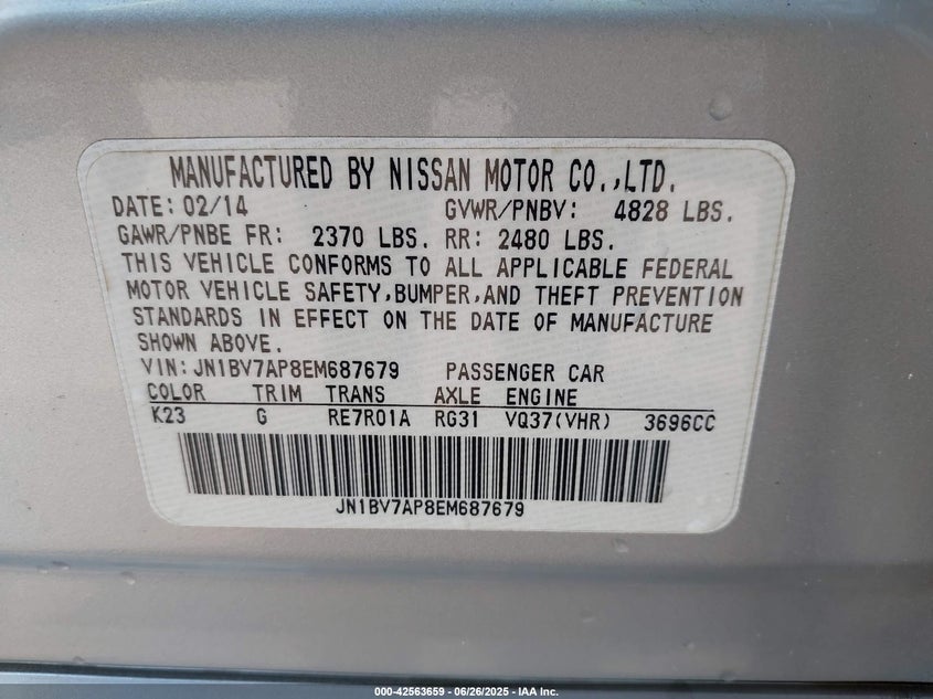 2014 INFINITI Q50 - JN1BV7AP8EM687679