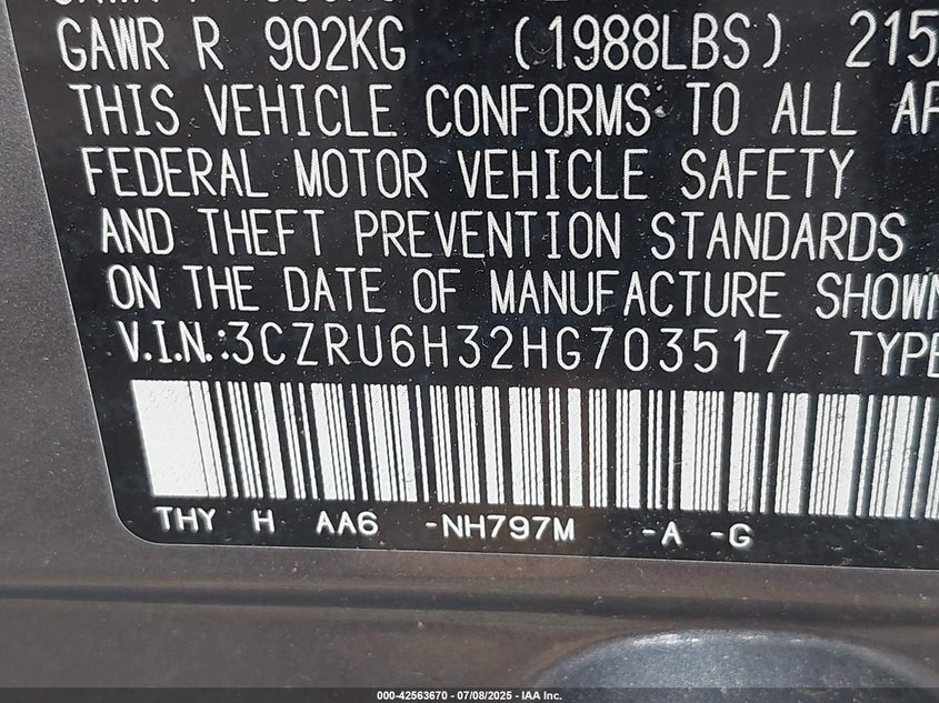 2017 HONDA HR-V LX - 3CZRU6H32HG703517