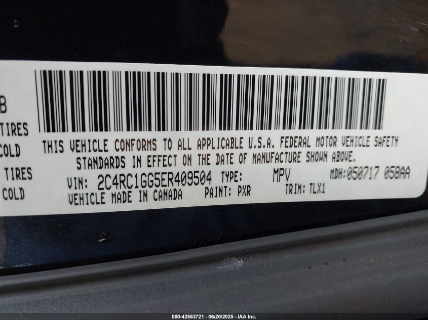 2014 Chrysler Town & Country Limited VIN: 2C4RC1GG5ER409504 Lot: 42563721