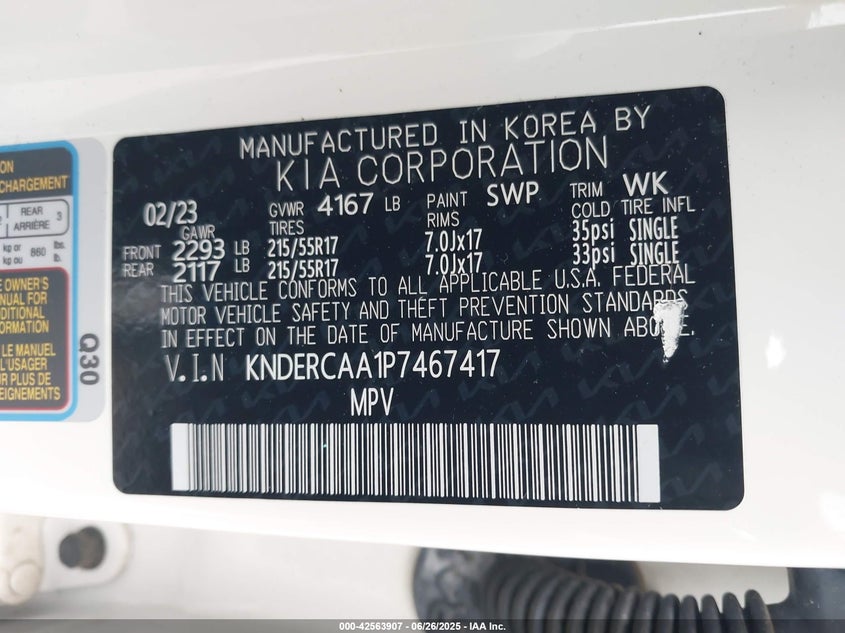 2023 Kia Seltos 2.0 Ex White Lot 111042563907 Vin KNDERCAA1P7467417
