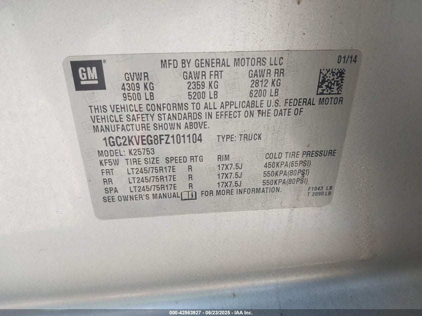 2015 CHEVROLET SILVERADO 2500HD LT 1GC2KVEG8FZ101104