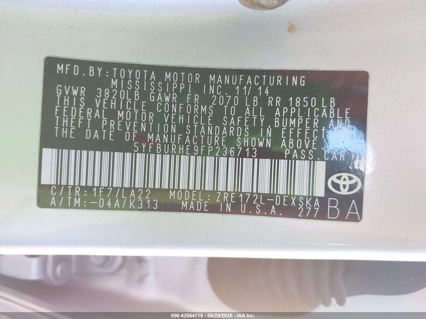 2015 TOYOTA COROLLA S PREMIUM - 5YFBURHE9FP236713