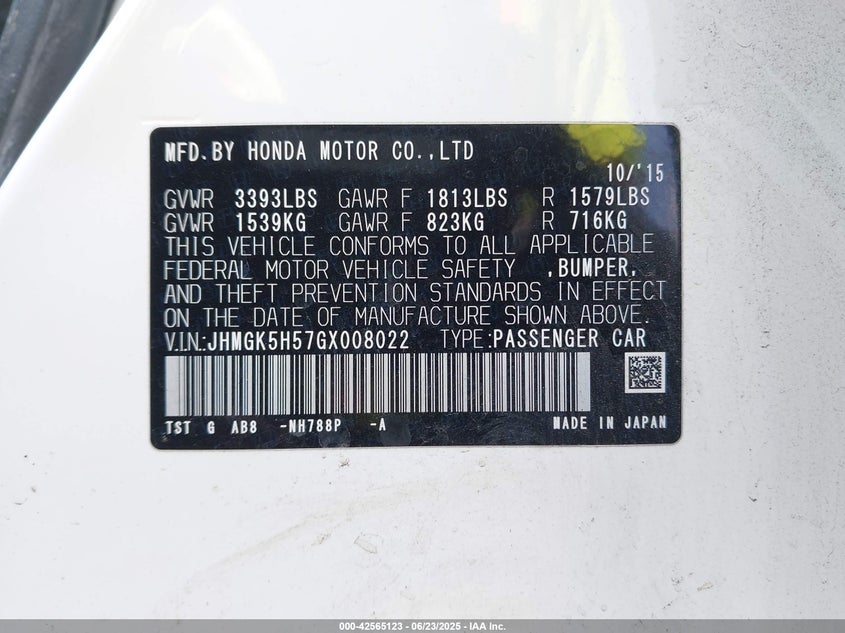 2016 HONDA FIT LX - JHMGK5H57GX008022