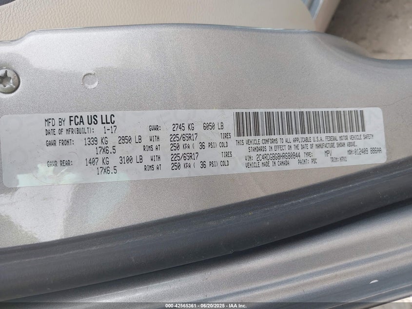 2017 DODGE GRAND CARAVAN SE - 2C4RDGBG8HR680844