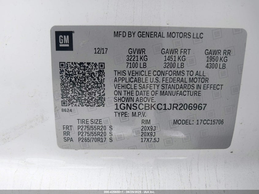 2018 CHEVROLET TAHOE LT - 1GNSCBKC1JR206967