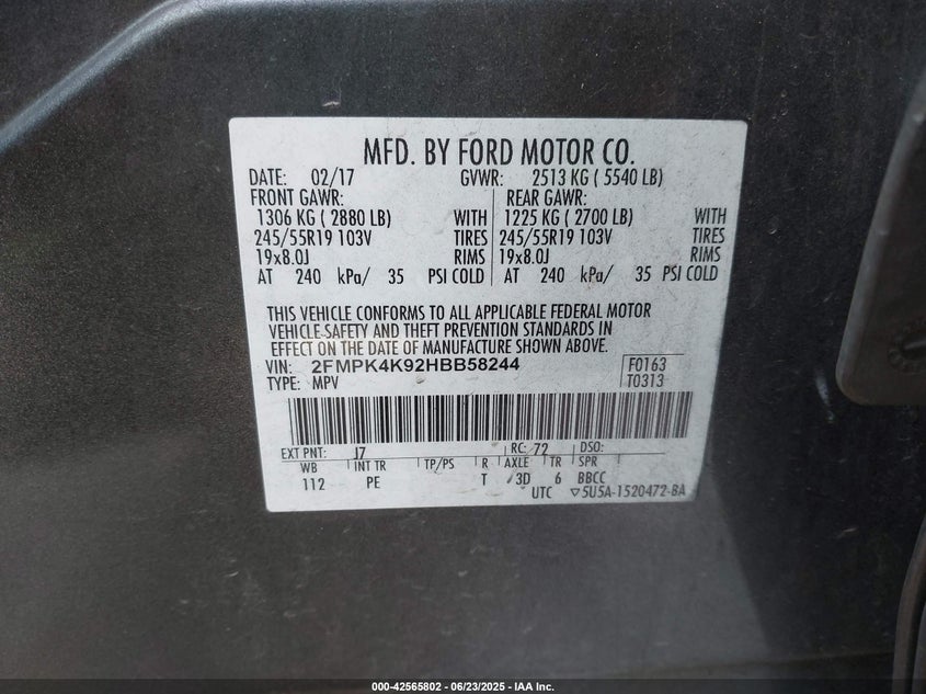 2017 FORD EDGE TITANIUM - 2FMPK4K92HBB58244