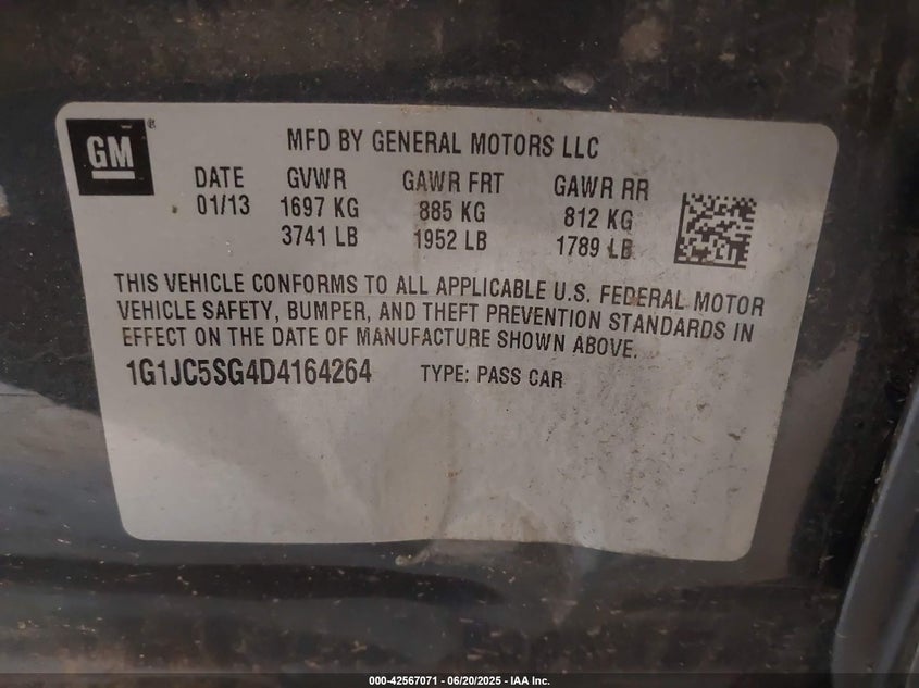 2013 CHEVROLET SONIC LT AUTO - 1G1JC5SG4D4164264