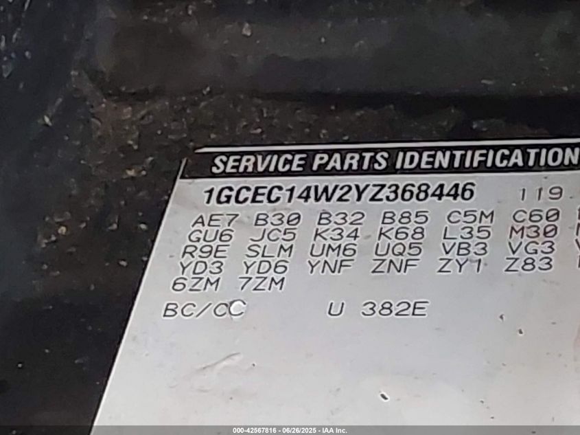 2000 Chevrolet Silverado 1500 VIN: 1GCEC14W2YZ368446 Lot: 42567816