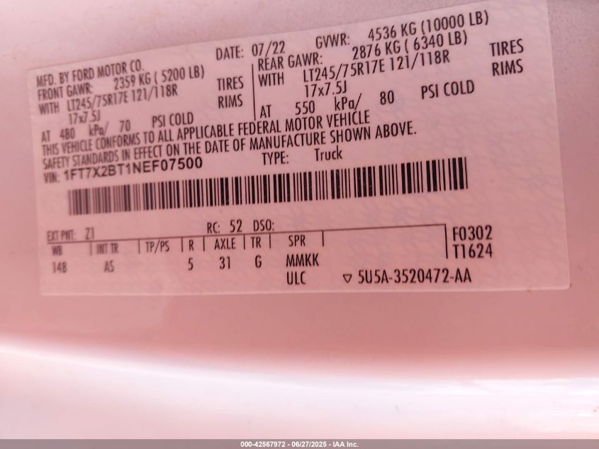 2022 Ford F-250 - 1FT7X2BT1NEF07500