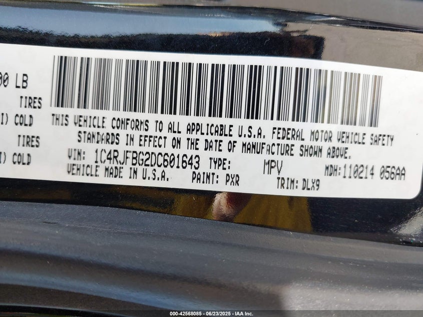 2013 JEEP GRAND CHEROKEE VIN: 1C4RJFBG2DC601643