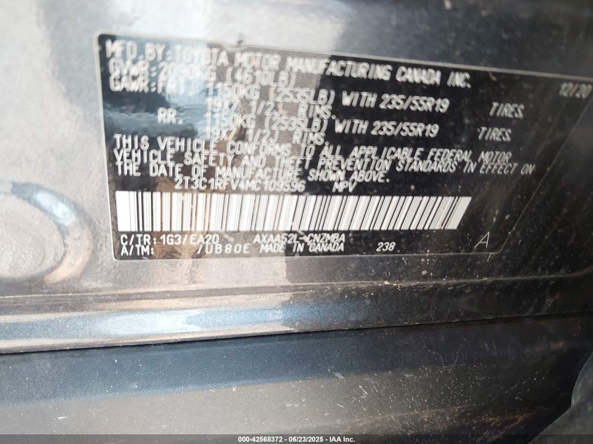 2021 TOYOTA RAV4 XLE PREMIUM - 2T3C1RFV4MC109596