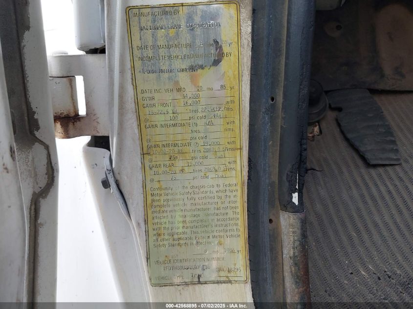 1986 Ford N-Series Lnt8000 VIN: 1FDYW80U8GVA09718 Lot: 42568895