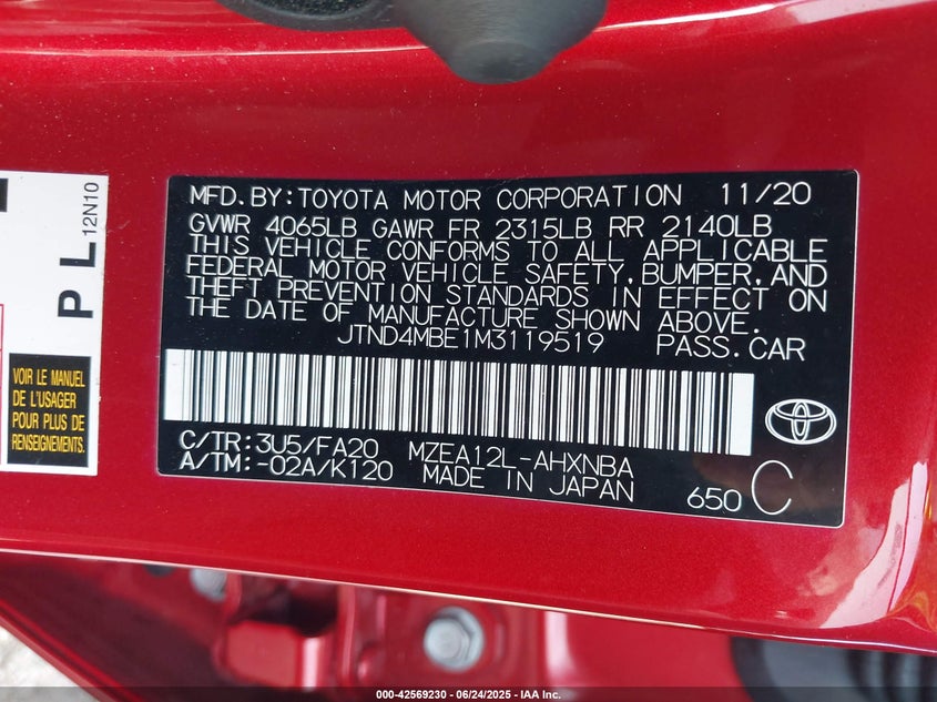 2021 TOYOTA COROLLA SE - JTND4MBE1M3119519