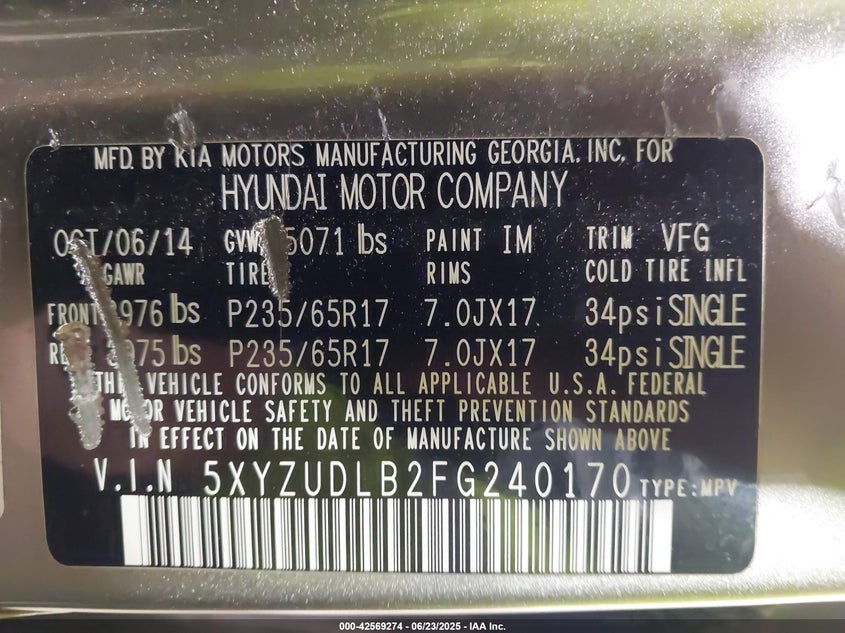 2015 HYUNDAI SANTA FE SPORT 2.4L - 5XYZUDLB2FG240170