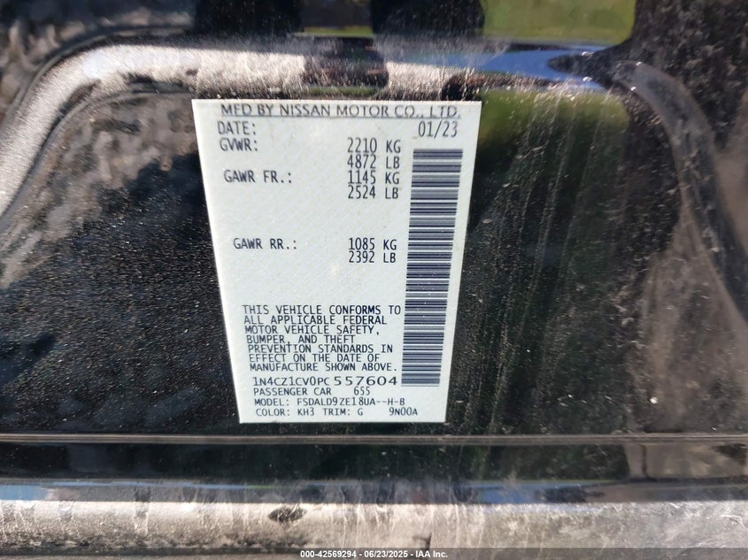 VIN 1N4CZ1CV0PC557604 2023 NISSAN LEAF SV PLUS 60 KWH