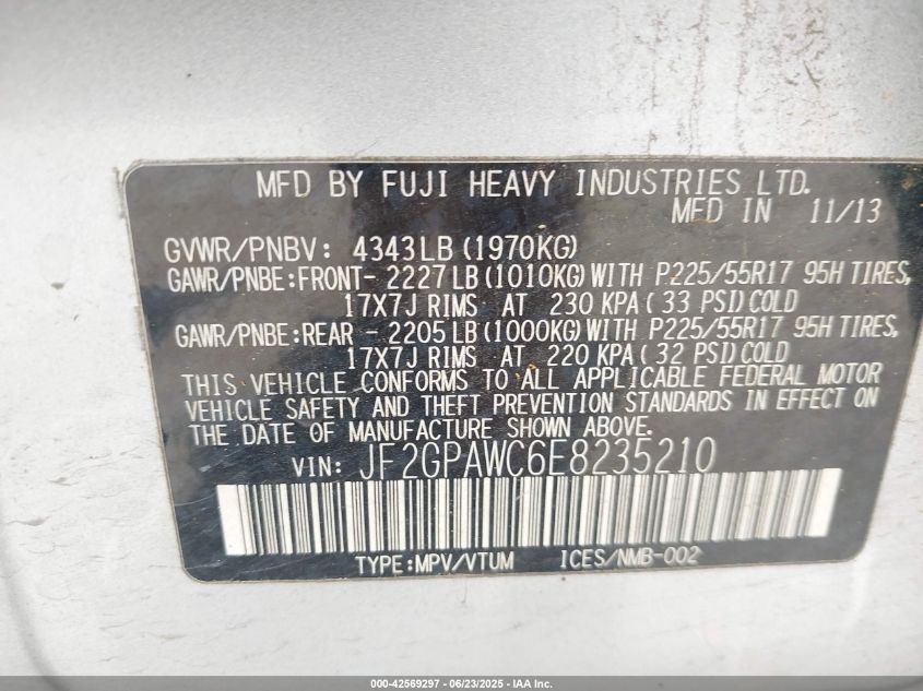 2014 Subaru Xv Crosstrek 2.0I Premium VIN: JF2GPAWC6E8235210 Lot: 42569297