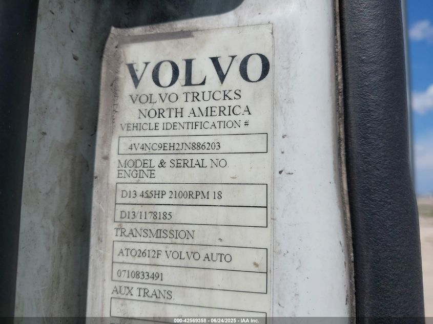 2018 Volvo Vnl VIN: 4V4NC9EH2JN886203 Lot: 42569358