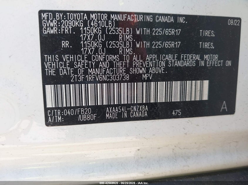 2022 TOYOTA RAV4 LE - 2T3F1RFV6NC303738