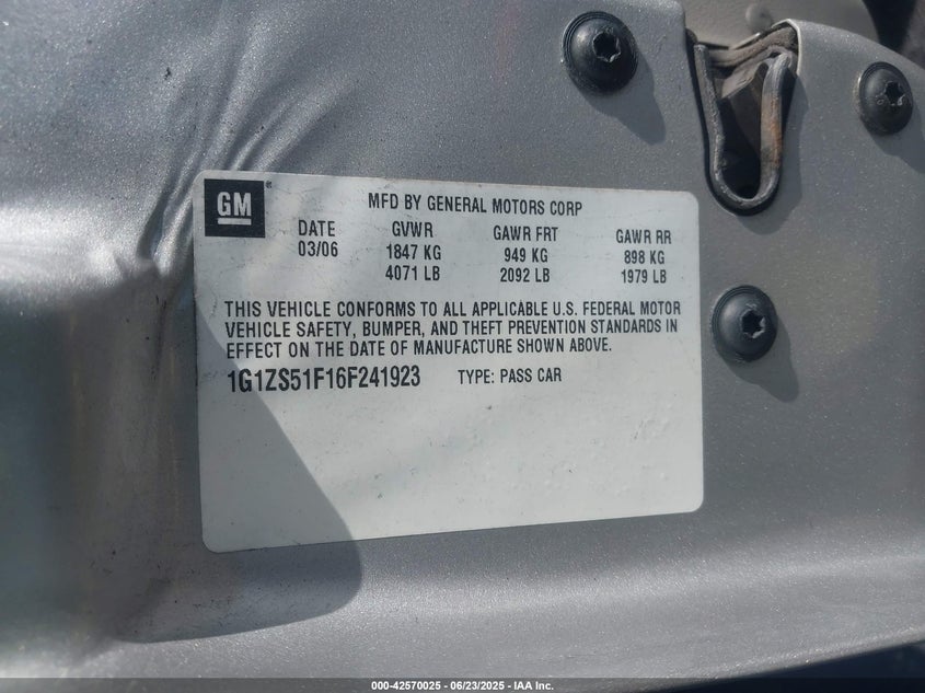 1G1ZS51F16F241923 2006 CHEVROLET MALIBU photo no. 9