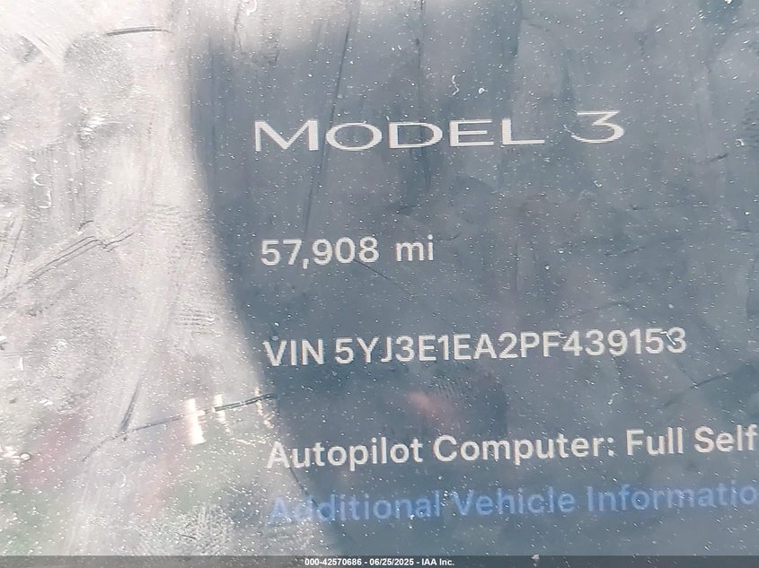2023 Tesla Model 3 Rear-Wheel Drive VIN: 5YJ3E1EA2PF439153 Lot: 42570686