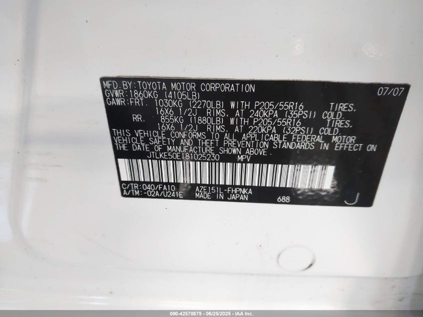 2008 Scion Xb VIN: JTLKE50E181025230 Lot: 42570879