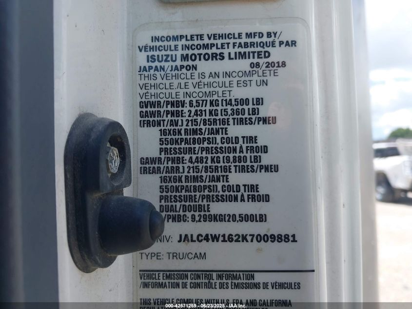 2019 Isuzu Npr Hd VIN: JALC4W162K7009881 Lot: 42571259