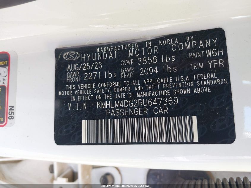 2023 Hyundai Elantra Sel VIN: KMHLM4DG2RU647369 Lot: 42571304
