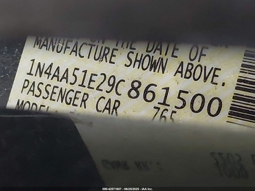 2009 Nissan Maxima 3.5 Sv VIN: 1N4AA51E29C861500 Lot: 43403371