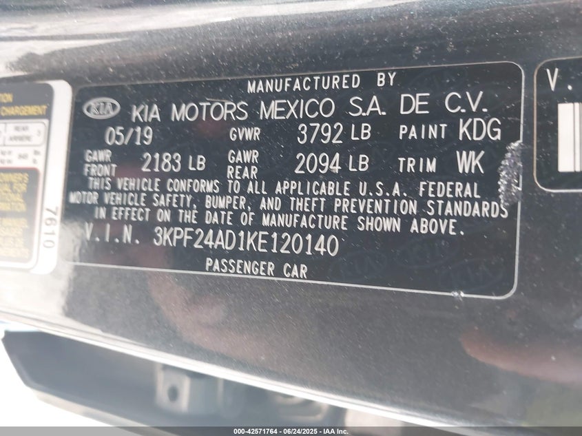 2019 KIA FORTE LXS - 3KPF24AD1KE120140