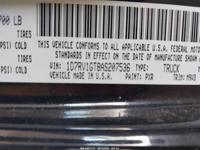2010 DODGE RAM 1500 VIN: 1D7RV1GT8AS207536