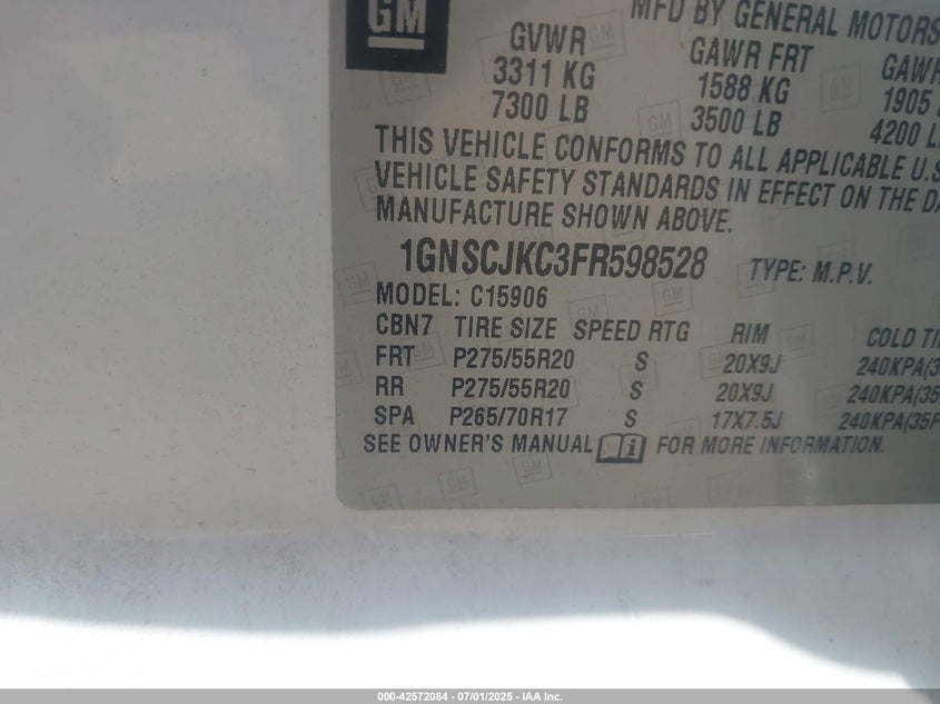 2015 CHEVROLET SUBURBAN 1500 LT - 1GNSCJKC3FR598528