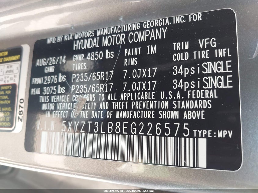 2014 HYUNDAI SANTA FE SPORT 2.4L - 5XYZT3LB8EG226575