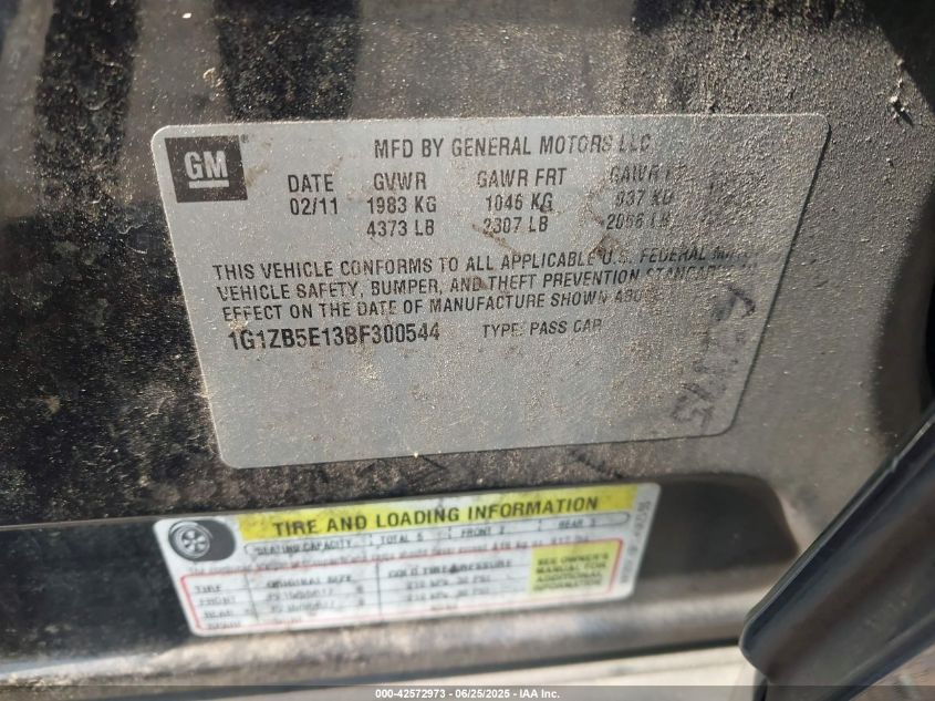 2011 Chevrolet Malibu Ls VIN: 1G1ZB5E13BF300544 Lot: 42572973