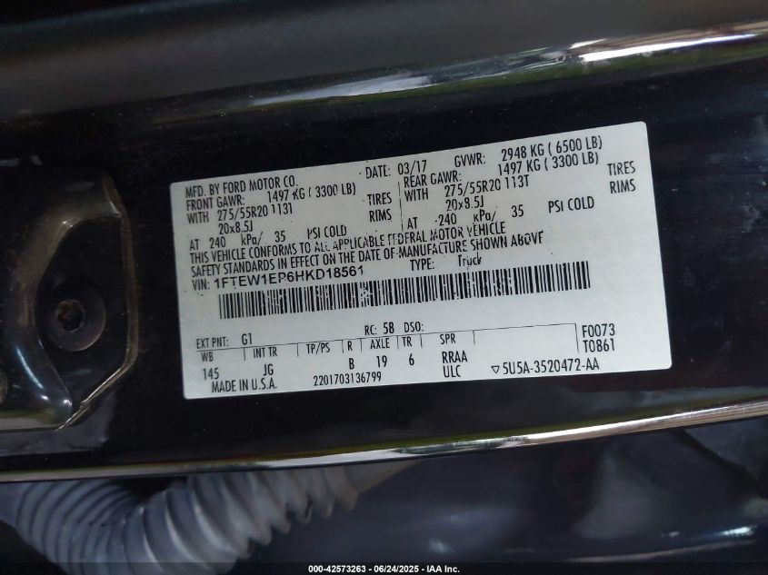 2017 Ford F-150 Xl VIN: 1FTEW1EP6HKD18561 Lot: 42573263