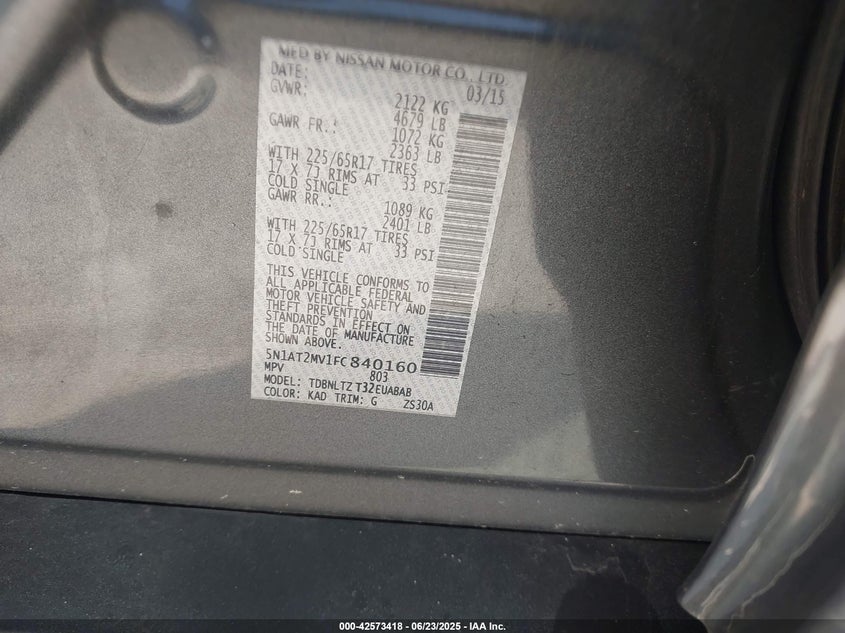 2015 NISSAN ROGUE SV - 5N1AT2MV1FC840160