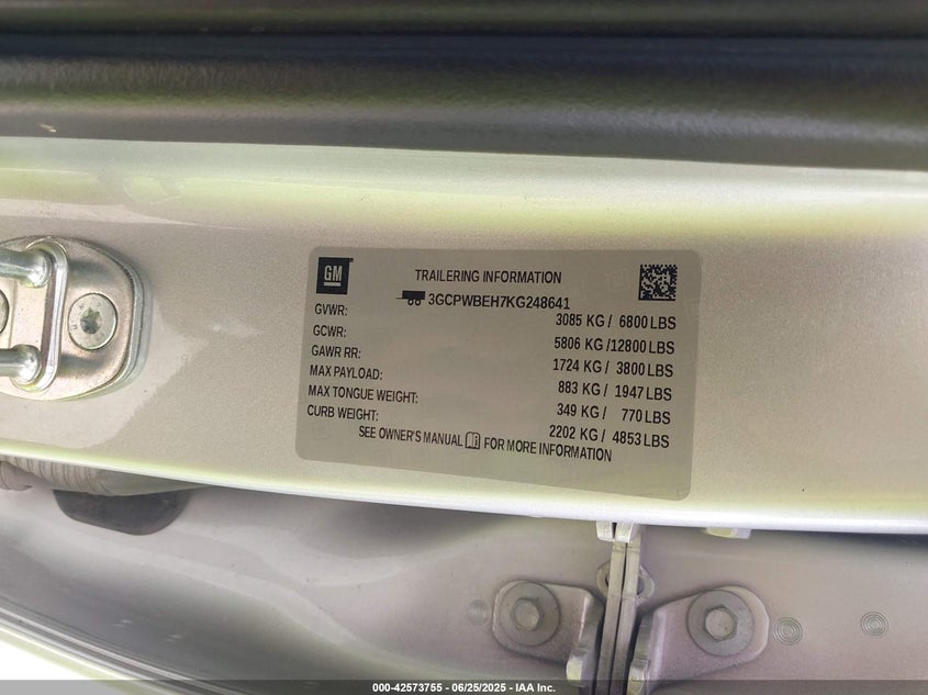 2019 CHEVROLET SILVERADO 1500 CUSTOM - 3GCPWBEH7KG248641