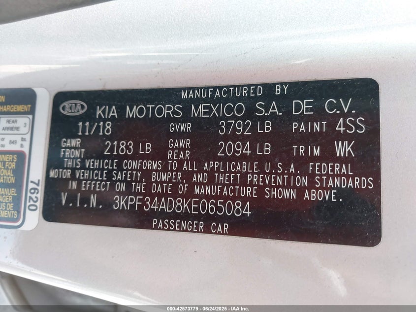 2019 KIA FORTE S - 3KPF34AD8KE065084