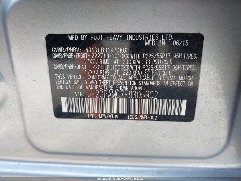 2015 SUBARU XV CROSSTREK 2.0I LIMITED - JF2GPAMC7F8305902