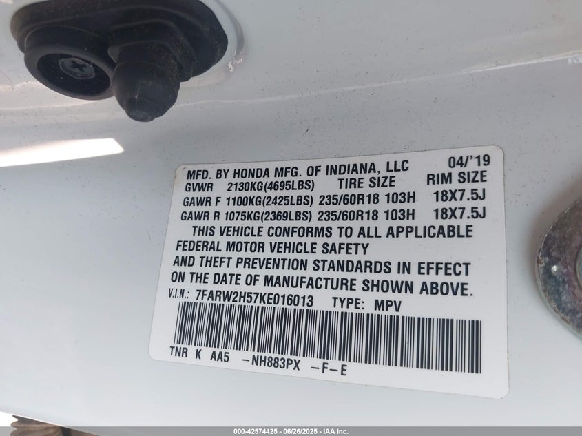 2019 HONDA CR-V EX - 7FARW2H57KE016013