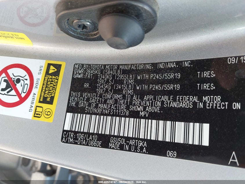 2015 TOYOTA HIGHLANDER LIMITED V6 - 5TDYKRFH4FS111378