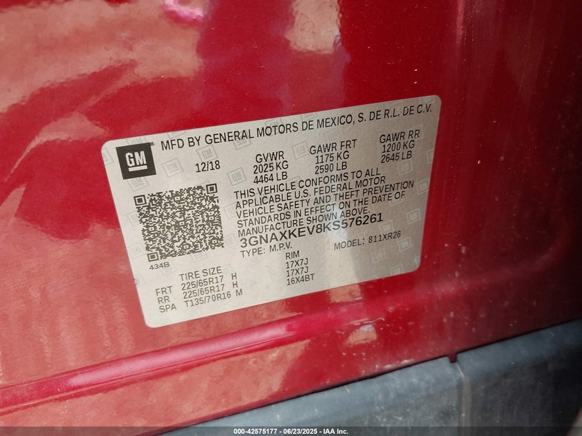 2019 CHEVROLET EQUINOX LT - 3GNAXKEV8KS576261