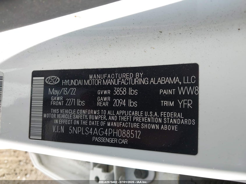 VIN 5NPLS4AG4PH088512 2023 HYUNDAI ELANTRA SEL
