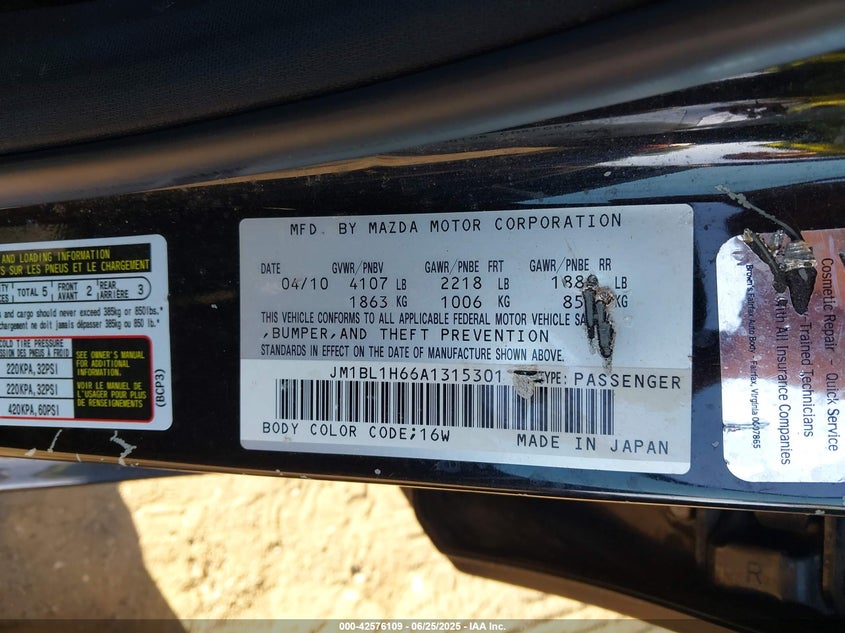 2010 MAZDA 3 VIN: JM1BL1H66A1315301