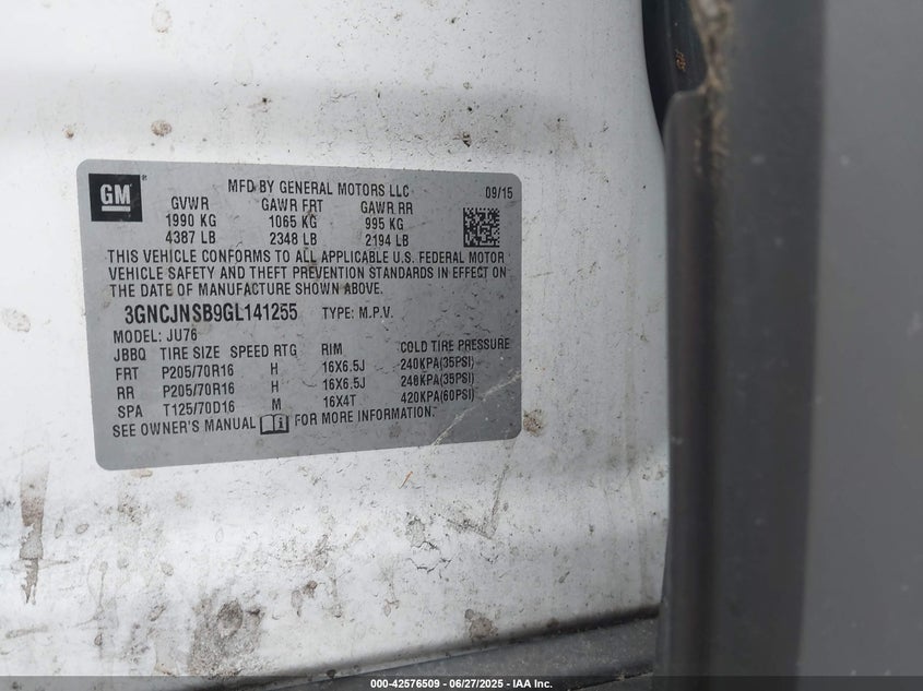 2016 CHEVROLET TRAX 1LS - 3GNCJNSB9GL141255