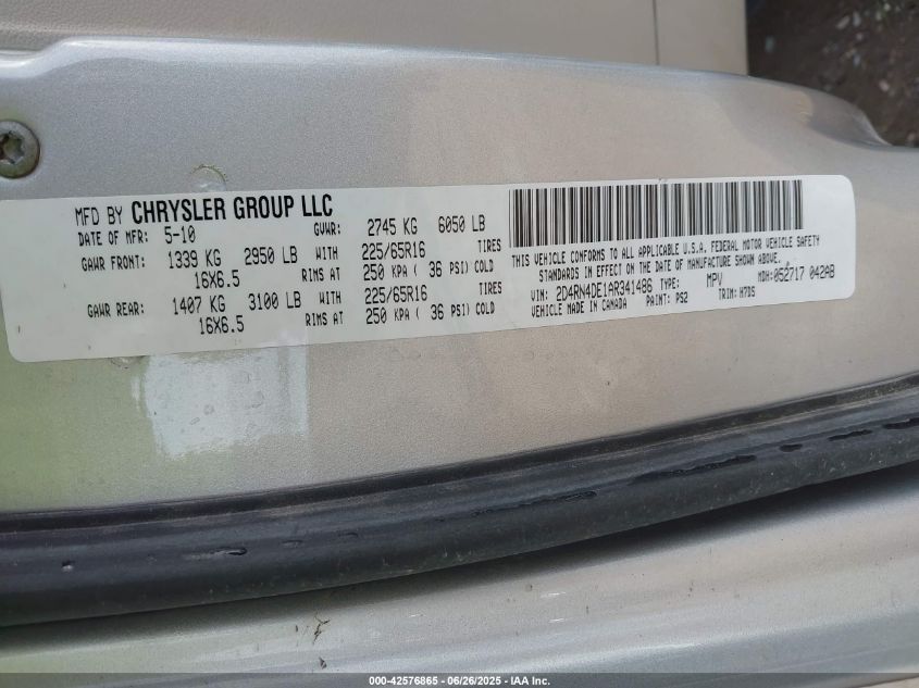 2010 Dodge Grand Caravan Se VIN: 2D4RN4DE1AR341486 Lot: 42576865