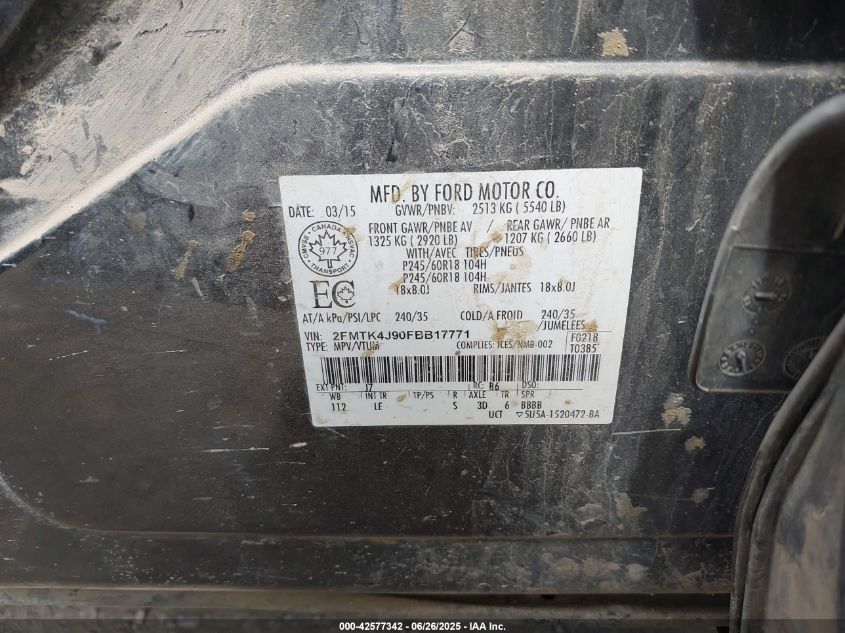 2015 FORD EDGE SEL - 2FMTK4J90FBB17771