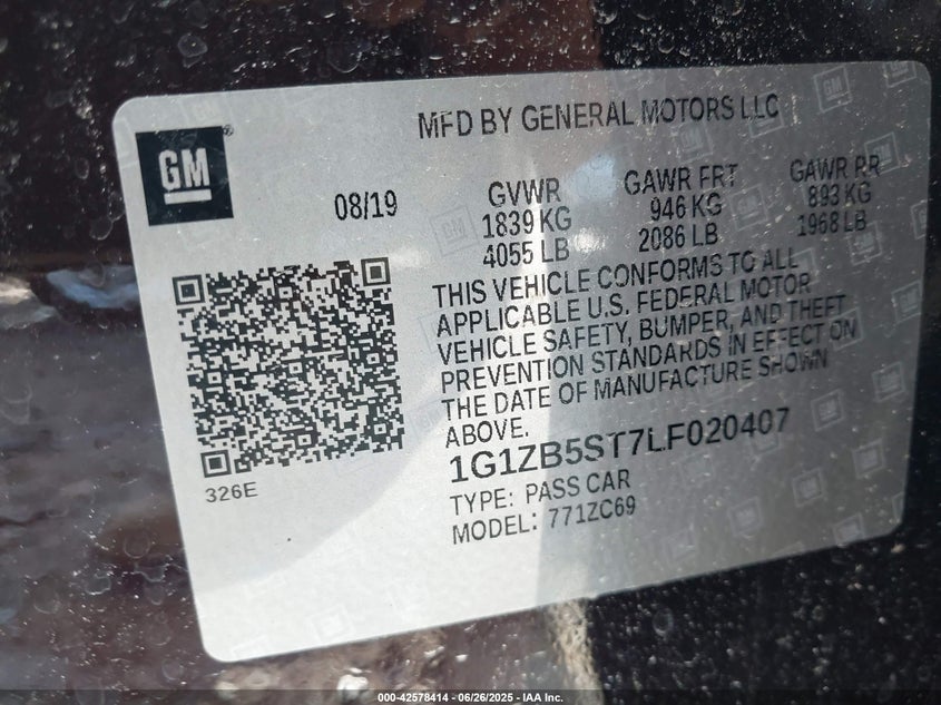 2020 CHEVROLET MALIBU FWD LS - 1G1ZB5ST7LF020407