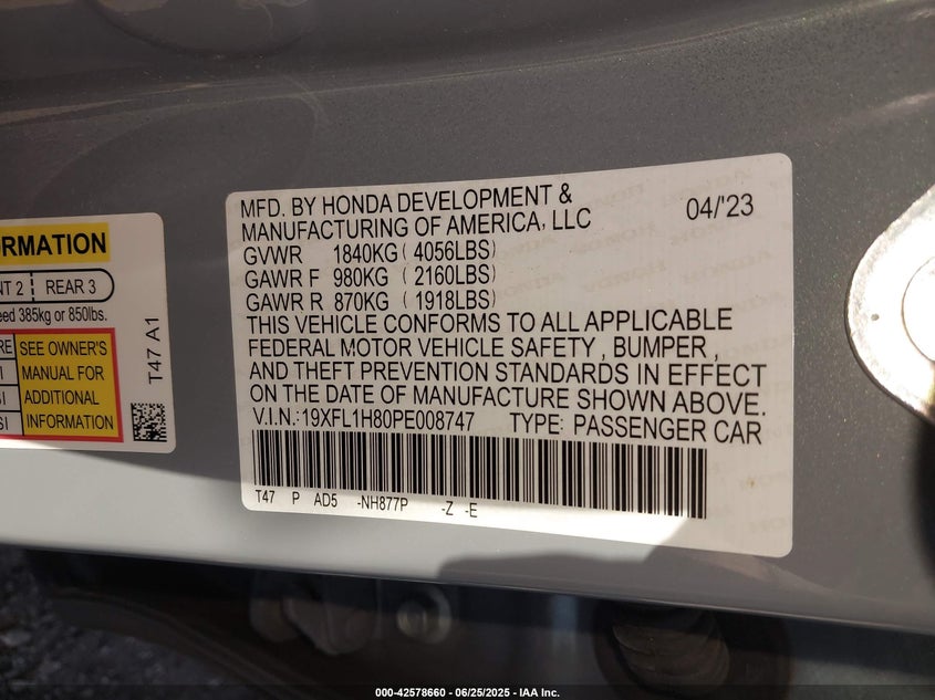 2023 HONDA CIVIC SPORT TOURING - 19XFL1H80PE008747