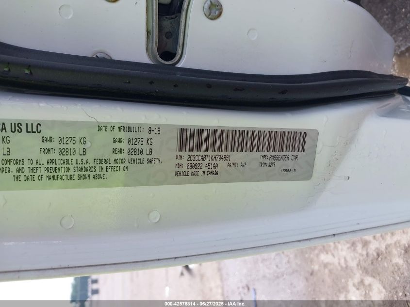 2019 Chrysler 300 300S VIN: 2C3CCABT1KH704891 Lot: 42578814