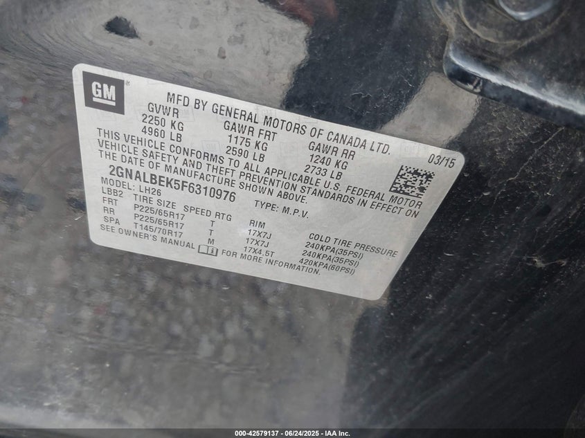 2015 CHEVROLET EQUINOX 1LT - 2GNALBEK5F6310976